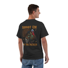 Turkey Graphic T-Shirt — "Shoot 'Em, Win the Pecker" Funny Turkey Hunting Tee