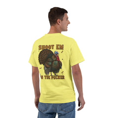 Turkey Graphic T-Shirt — "Shoot 'Em, Win the Pecker" Funny Turkey Hunting Tee