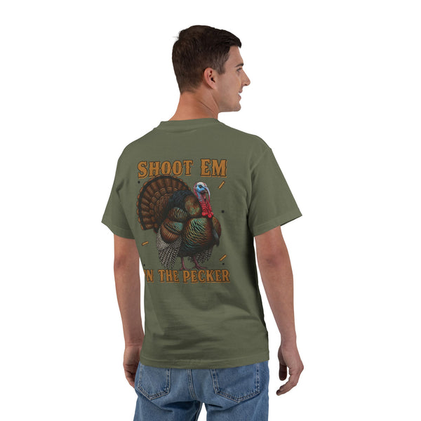Turkey Graphic T-Shirt — "Shoot 'Em, Win the Pecker" Funny Turkey Hunting Tee