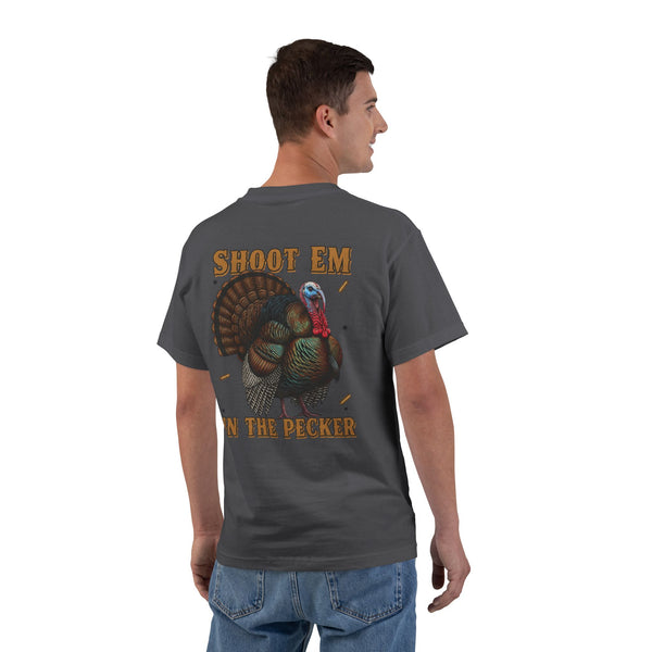 Turkey Graphic T-Shirt — "Shoot 'Em, Win the Pecker" Funny Turkey Hunting Tee