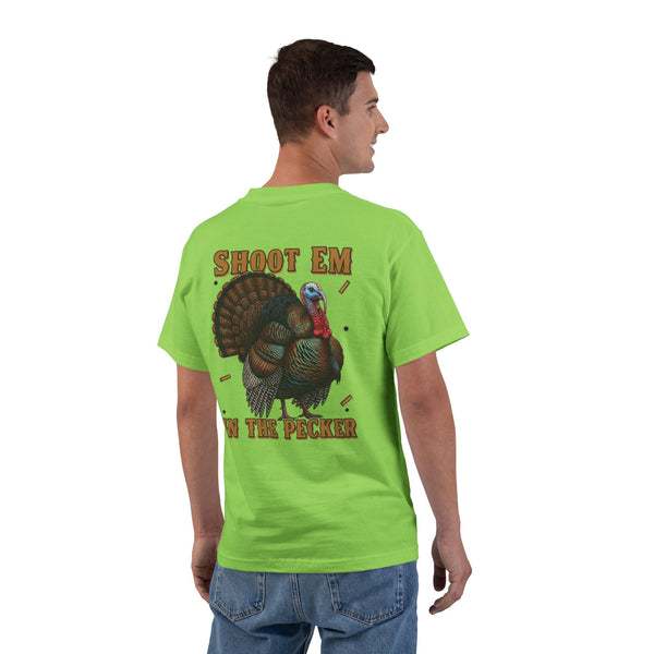 Turkey Graphic T-Shirt — "Shoot 'Em, Win the Pecker" Funny Turkey Hunting Tee
