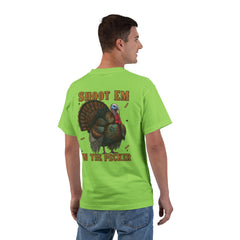 Turkey Graphic T-Shirt — "Shoot 'Em, Win the Pecker" Funny Turkey Hunting Tee